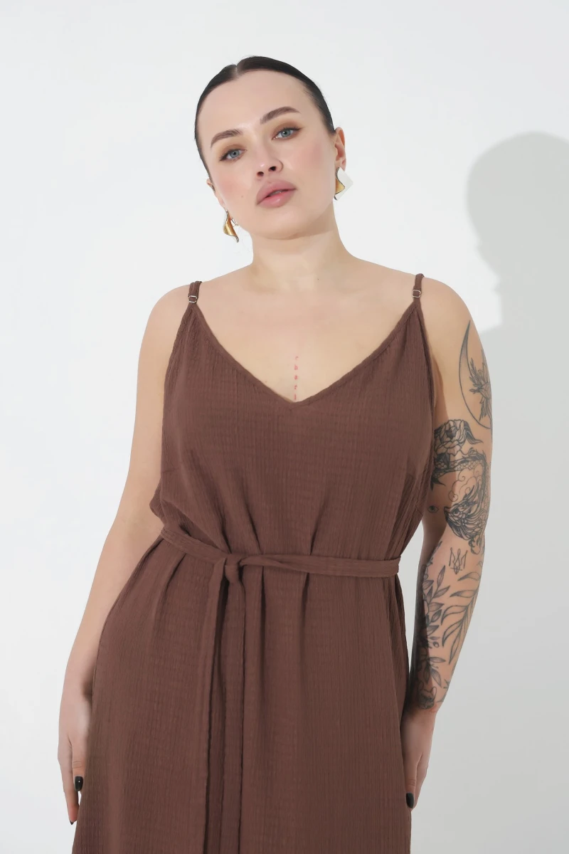 Chocolate combination dress plus size #2