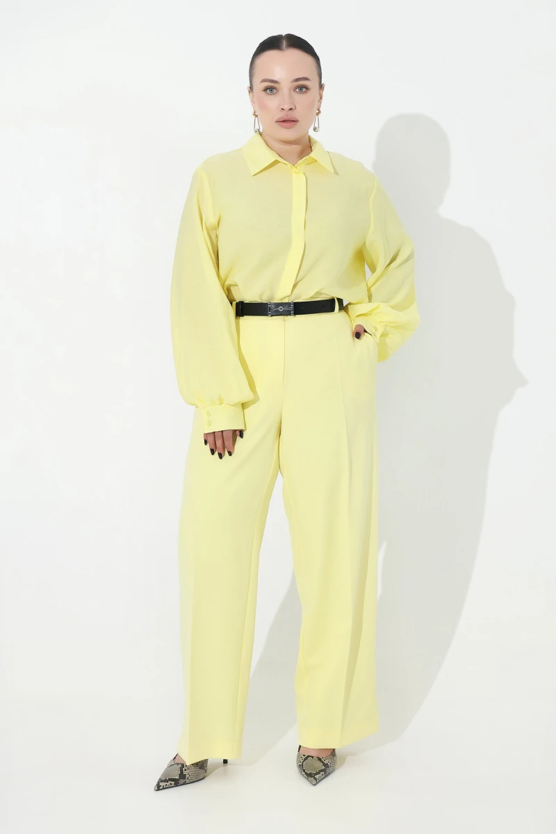 Light yellow linen blouse plus size #2