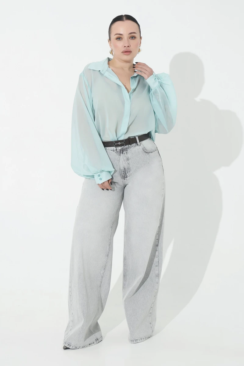 Mint chiffon blouse plus size