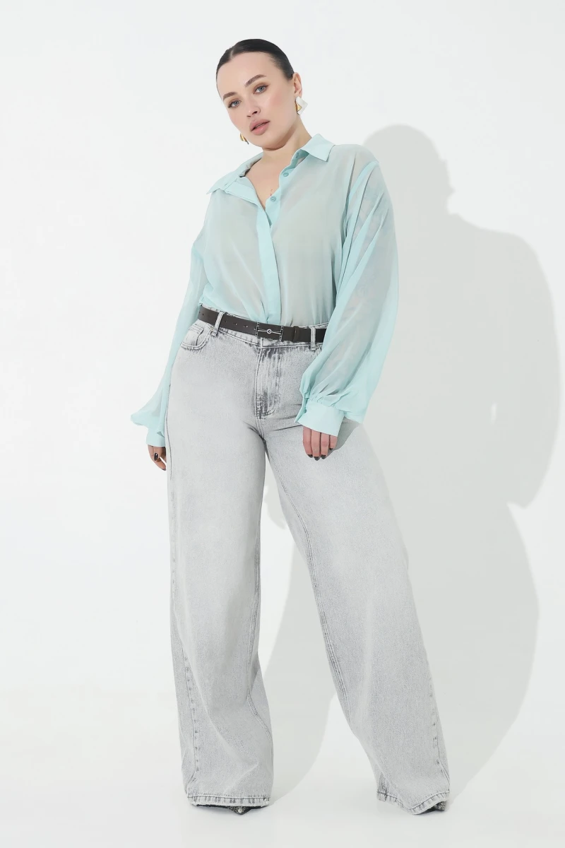 Mint chiffon blouse plus size