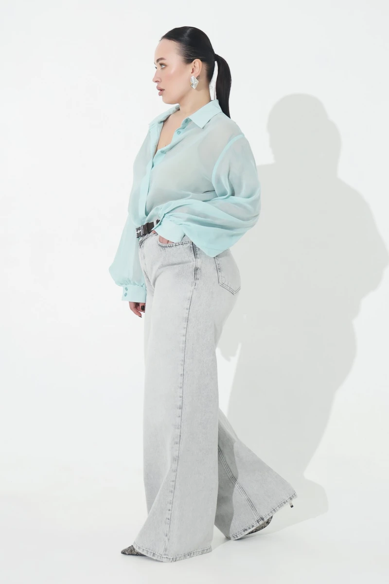 Mint chiffon blouse plus size