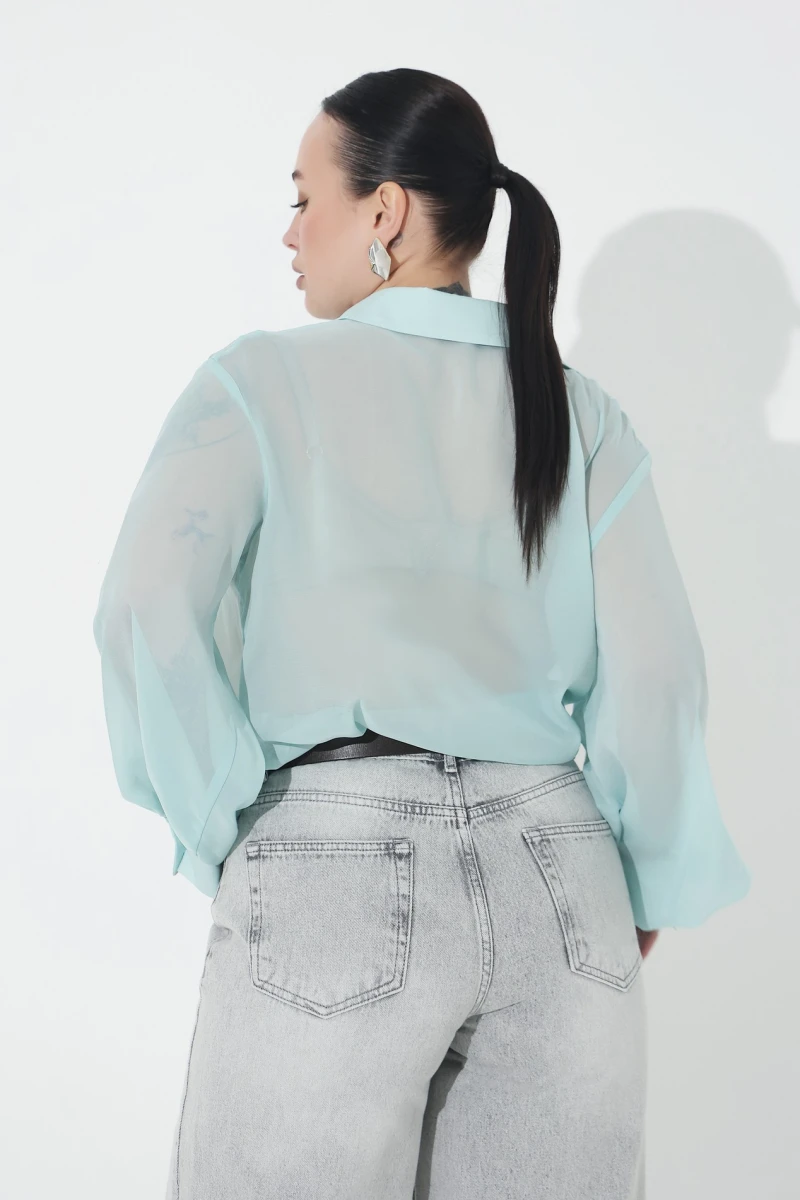Mint chiffon blouse plus size
