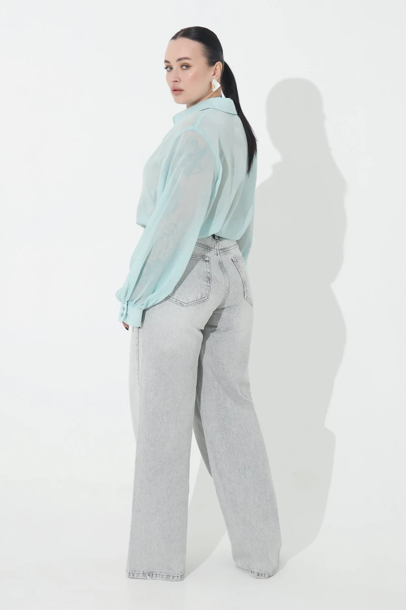 Mint chiffon blouse plus size