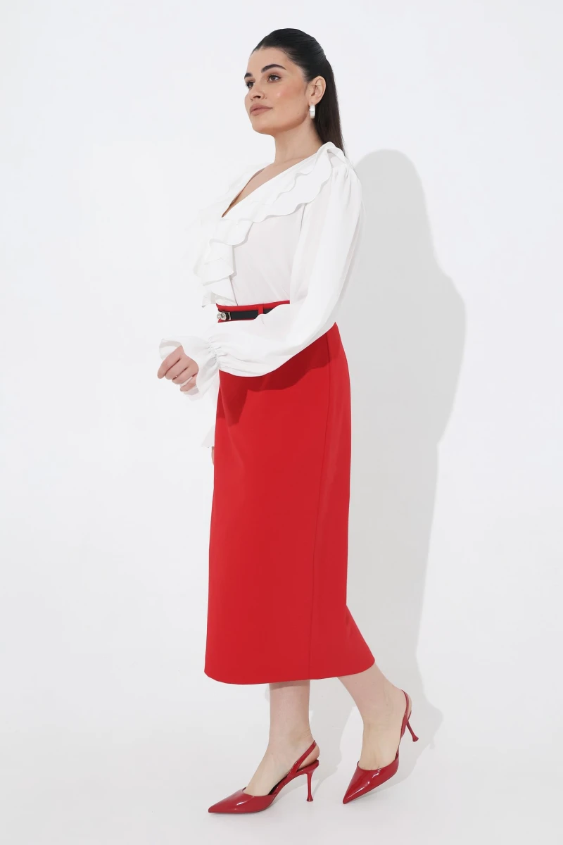 Red midi skirt plus size
