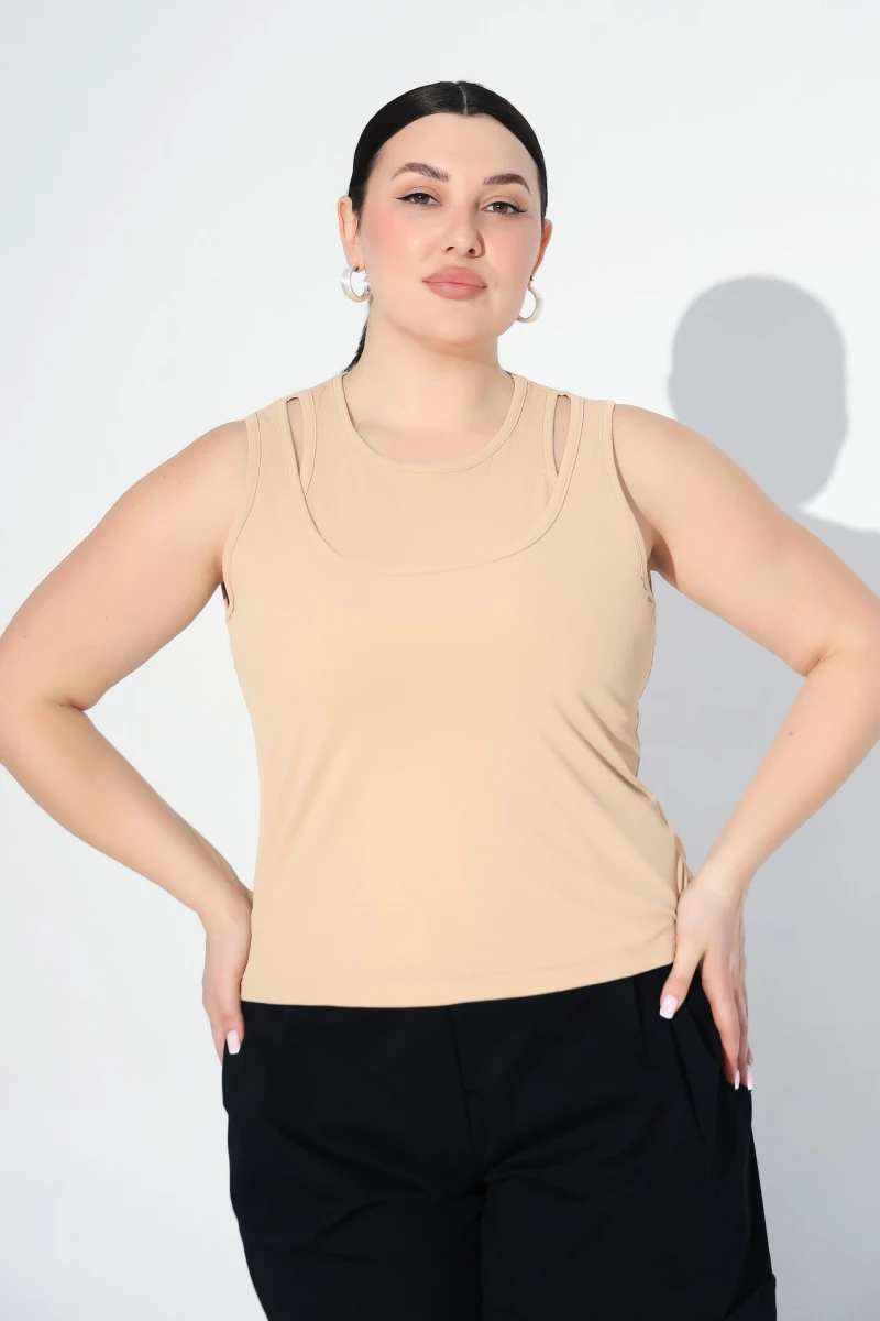 Beige with double straps T-shirt plus size