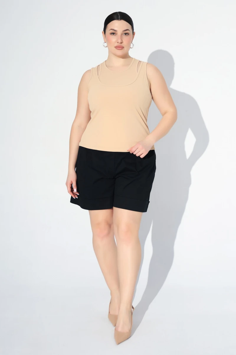 Beige with double straps T-shirt plus size