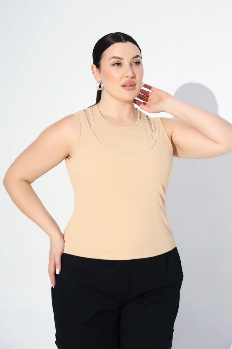Beige with double straps T-shirt plus size