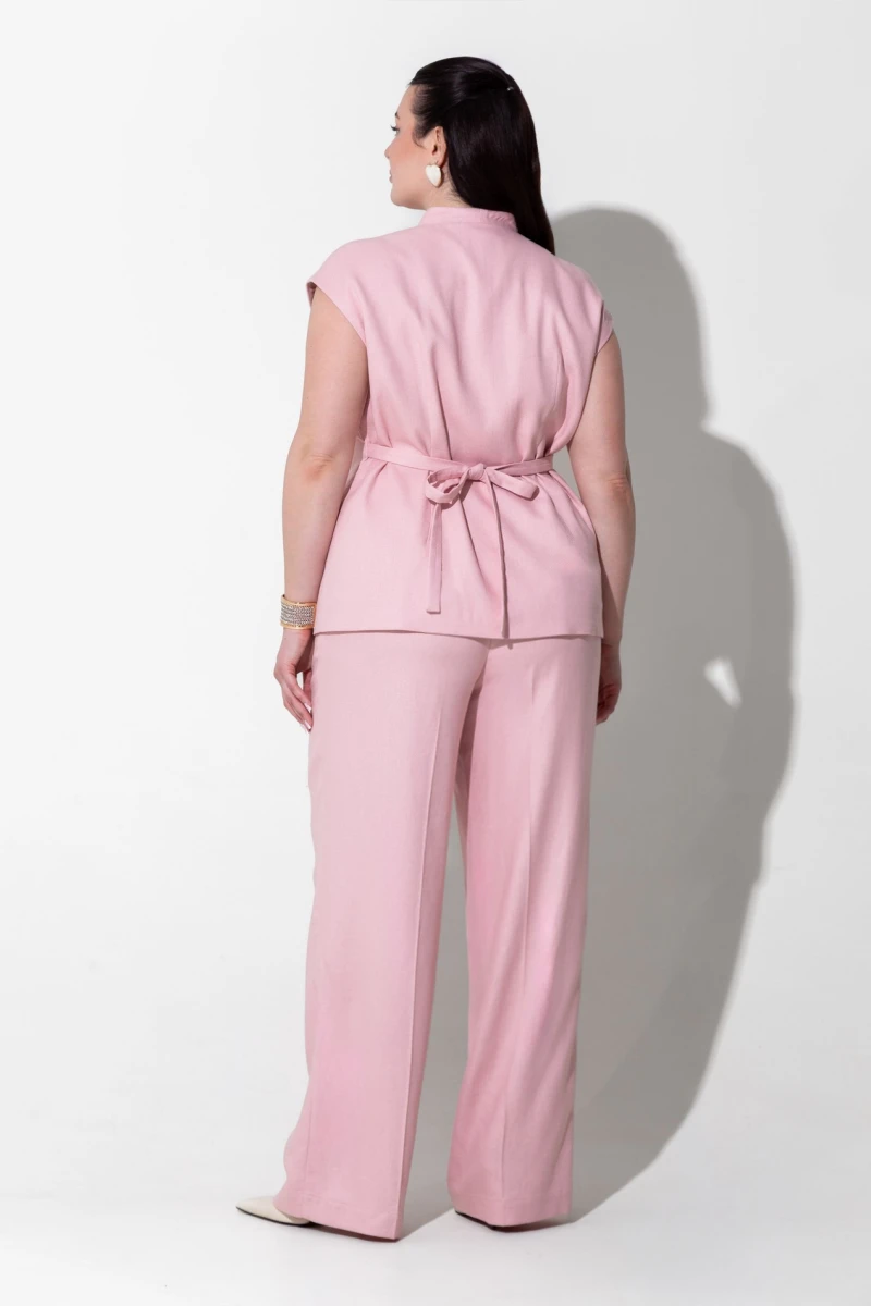 Pink straight linen trousers plus size