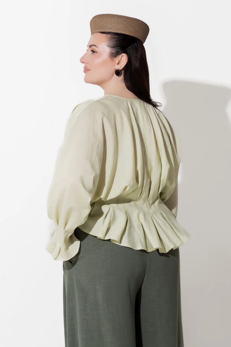 Pistachio pleated blouse plus size
