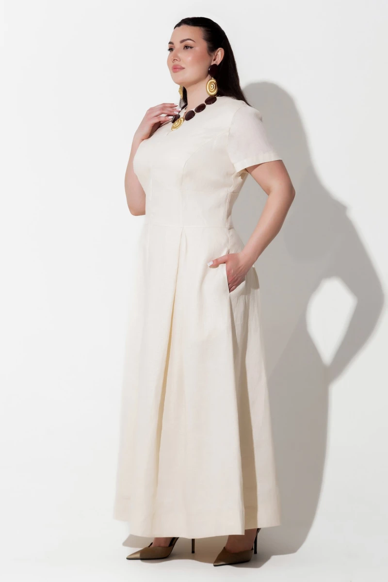 Beige linen maxi dress plus size