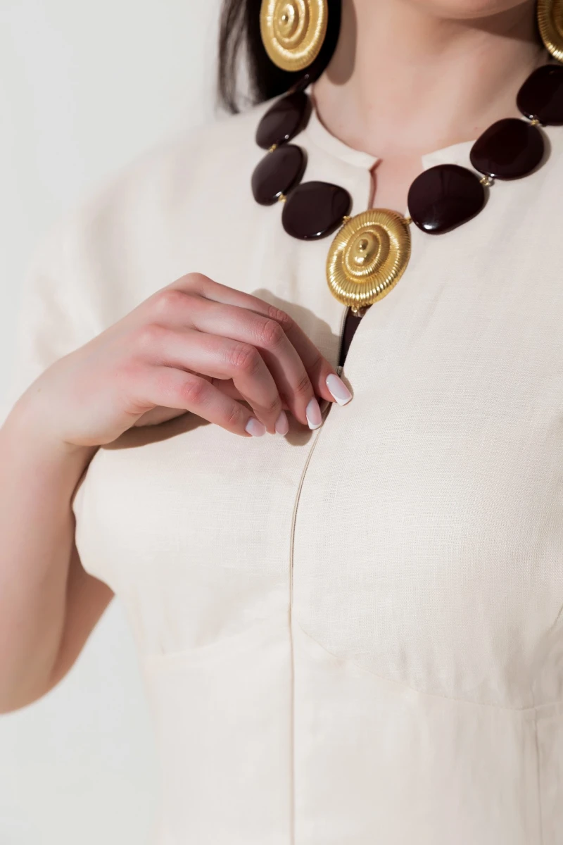 Beige linen maxi dress plus size