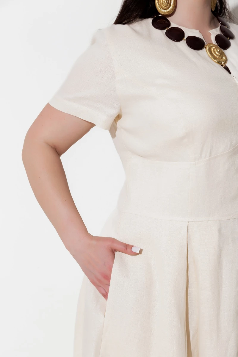 Beige linen maxi dress plus size