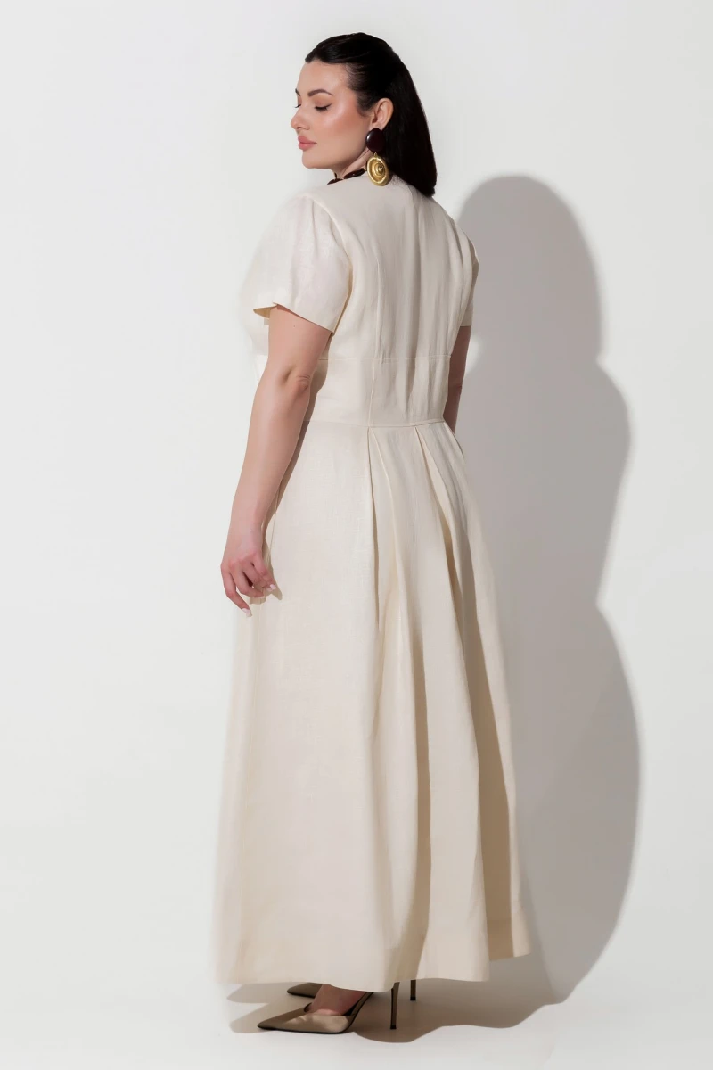 Beige linen maxi dress plus size