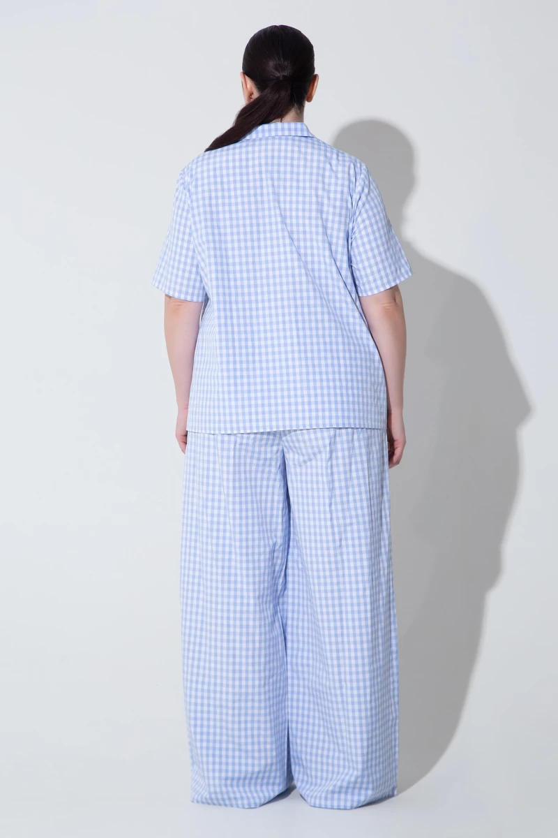 Set for home shirt and pants cotton blue checkered plus size