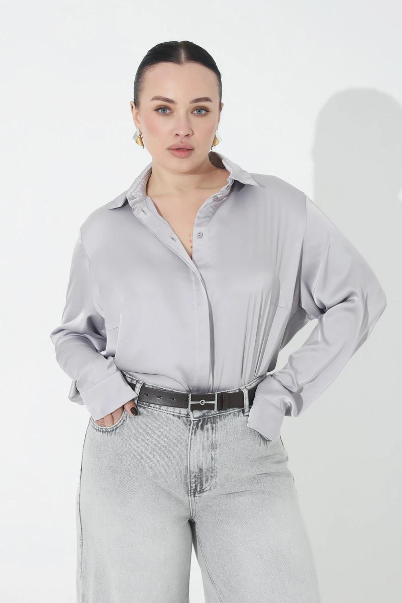 Gray silk blouse plus size