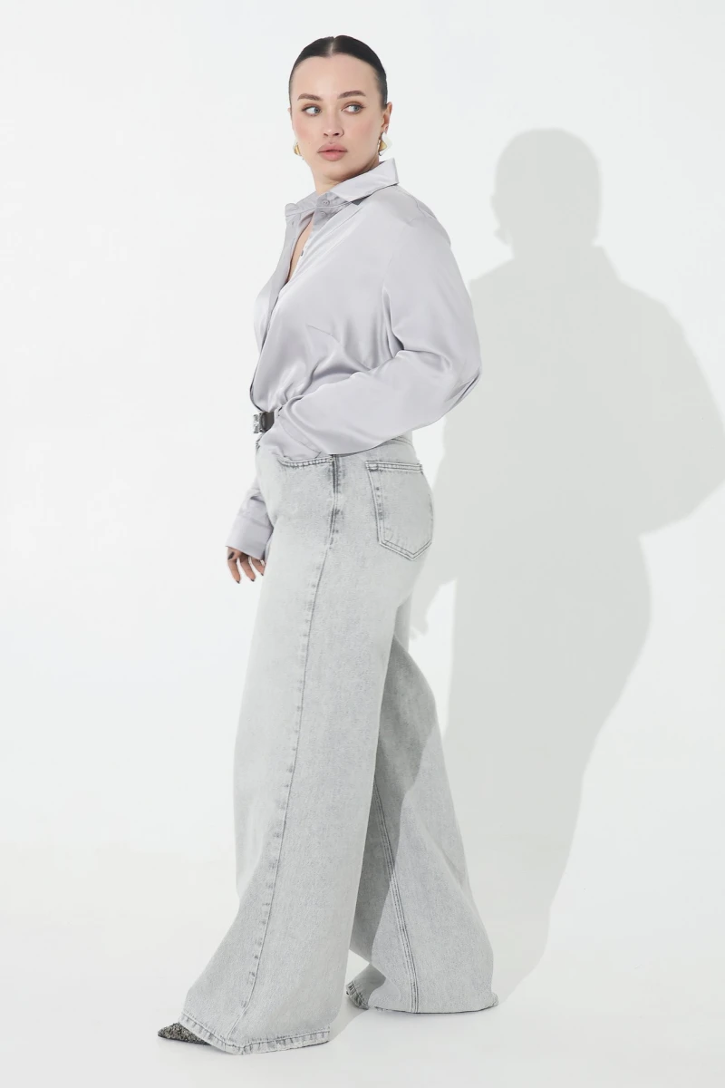 Gray silk blouse plus size