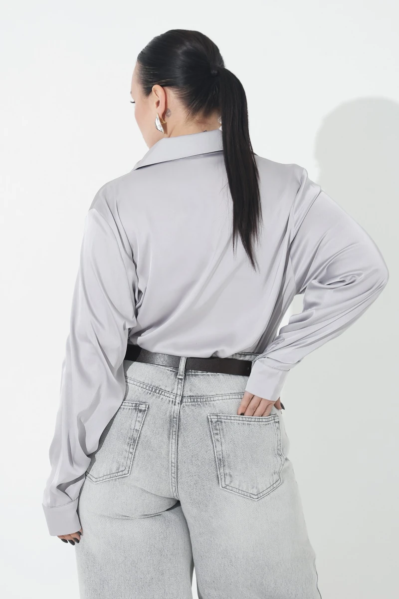 Gray silk blouse plus size
