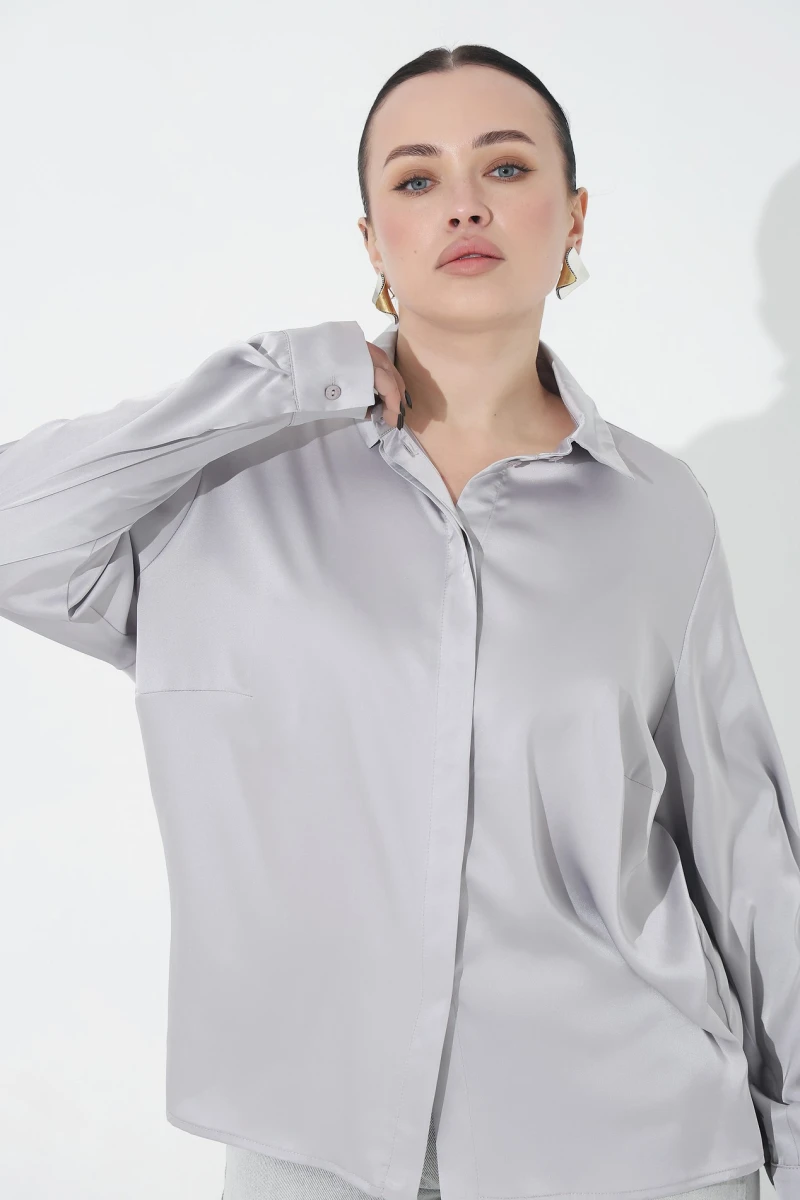 Gray silk blouse plus size #2