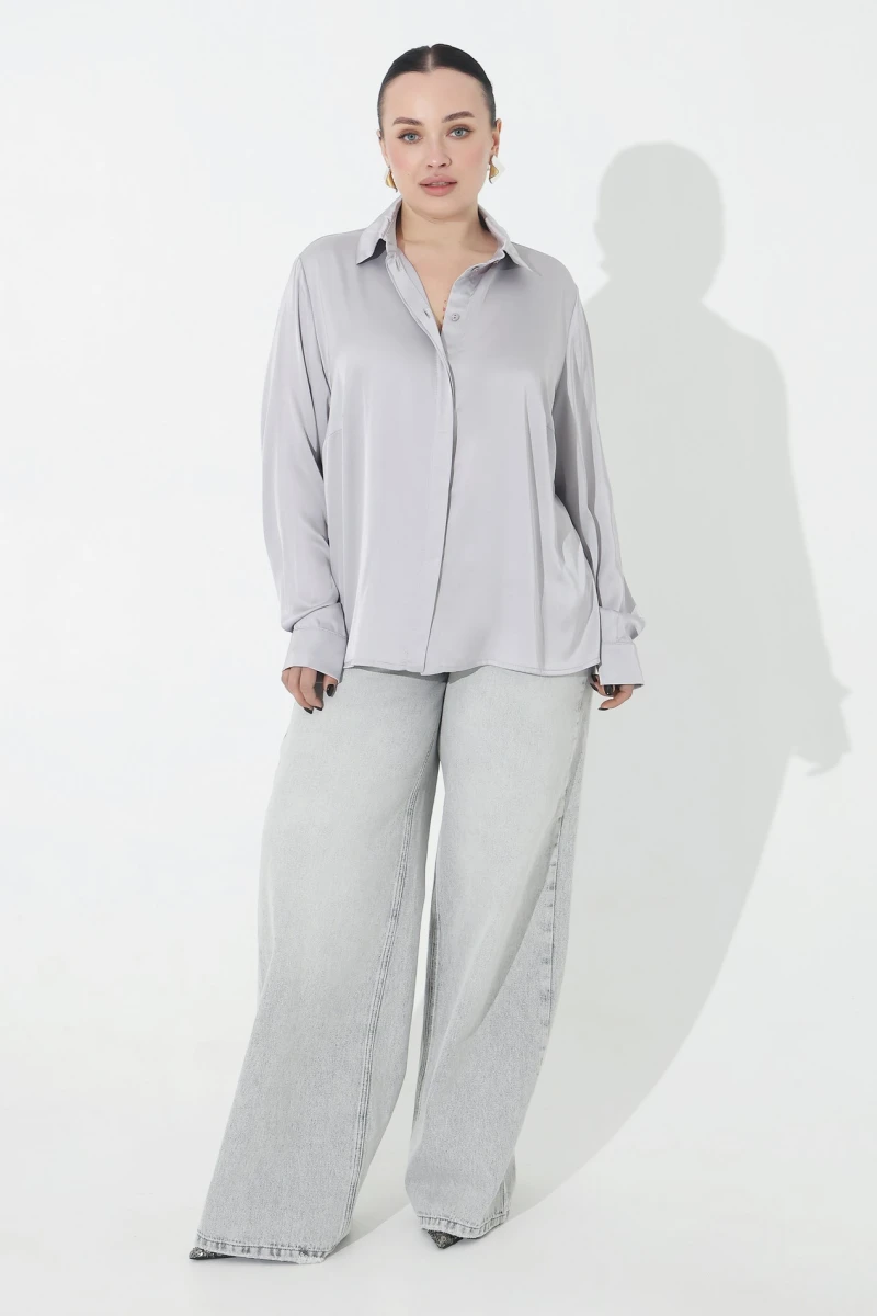 Gray silk blouse plus size