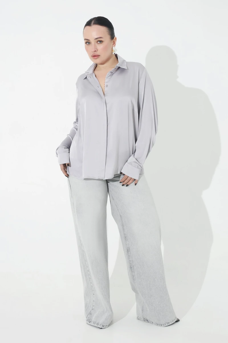 Gray silk blouse plus size