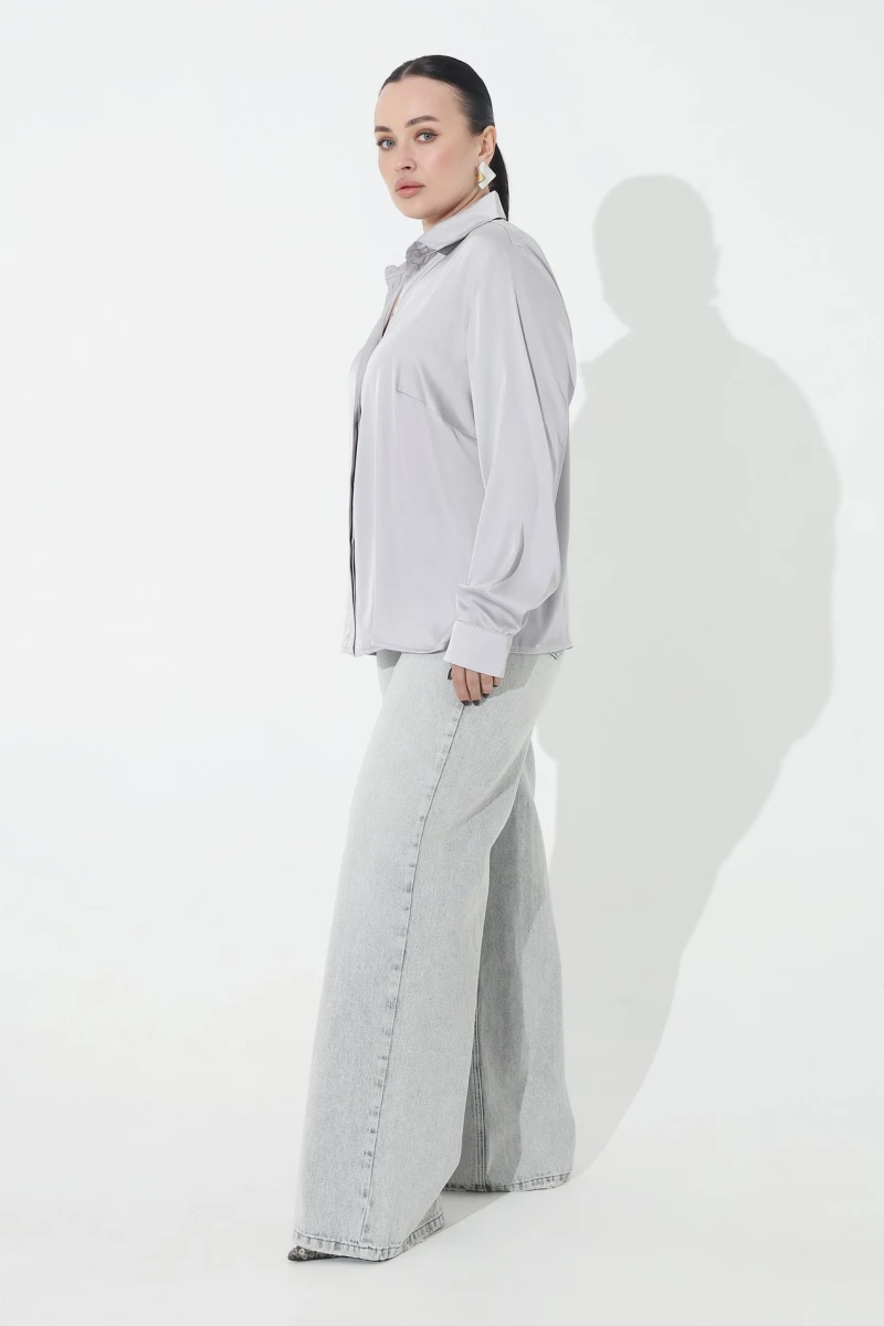 Gray silk blouse plus size