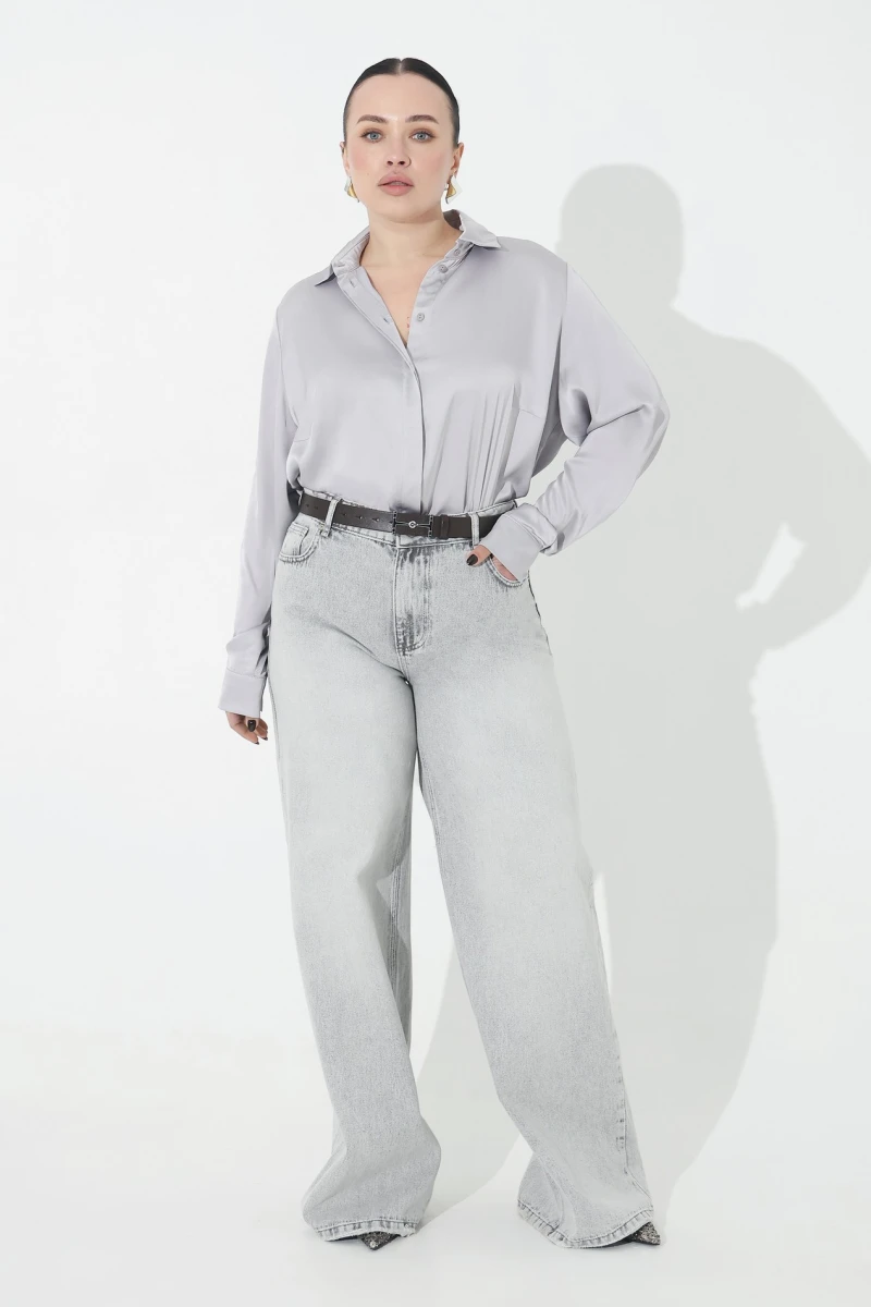 Gray silk blouse plus size