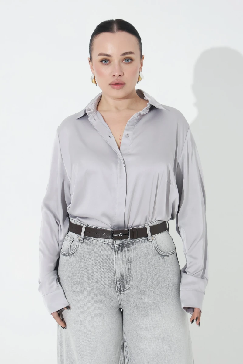 Gray silk blouse plus size