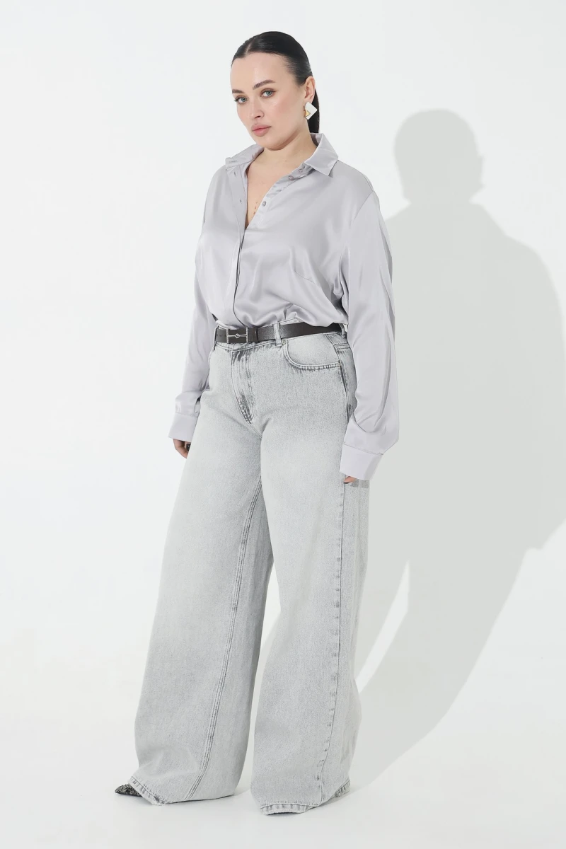Gray silk blouse plus size