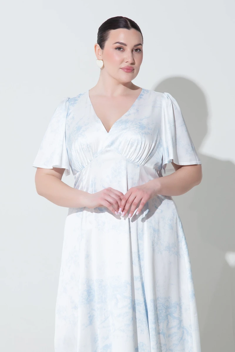 Midi dress blue abstraction plus size