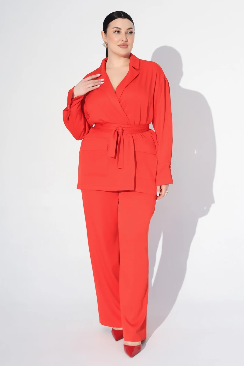 Red jacket and pants suit plus size