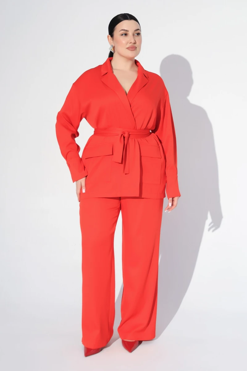 Red jacket and pants suit plus size