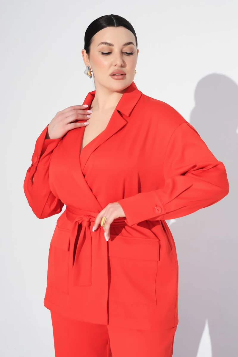 Red jacket and pants suit plus size