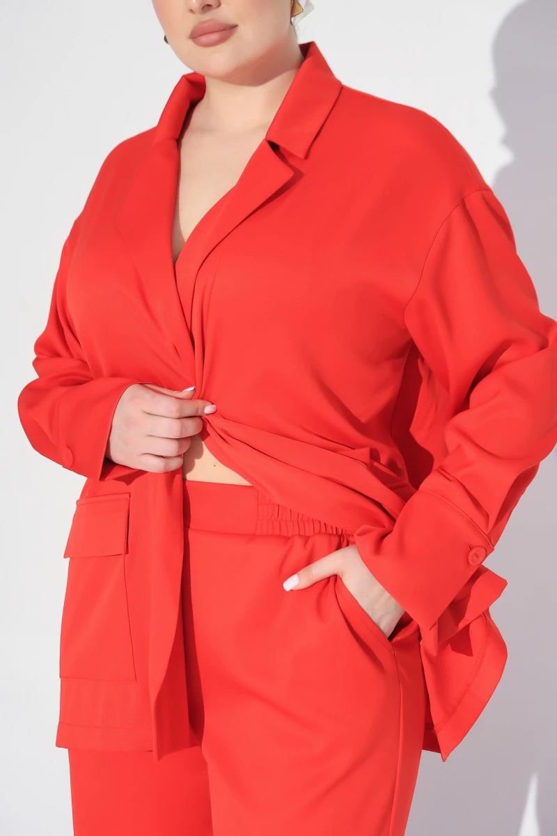 Red jacket and pants suit plus size