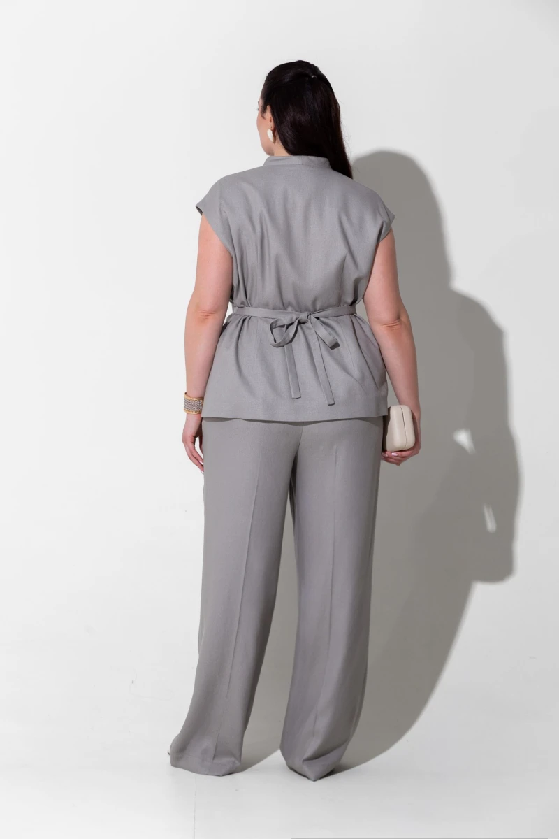 Gray straight linen trousers plus size