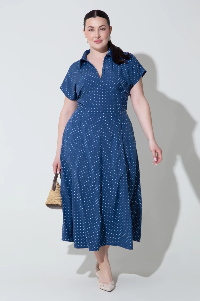 Blue print midi dress plus size