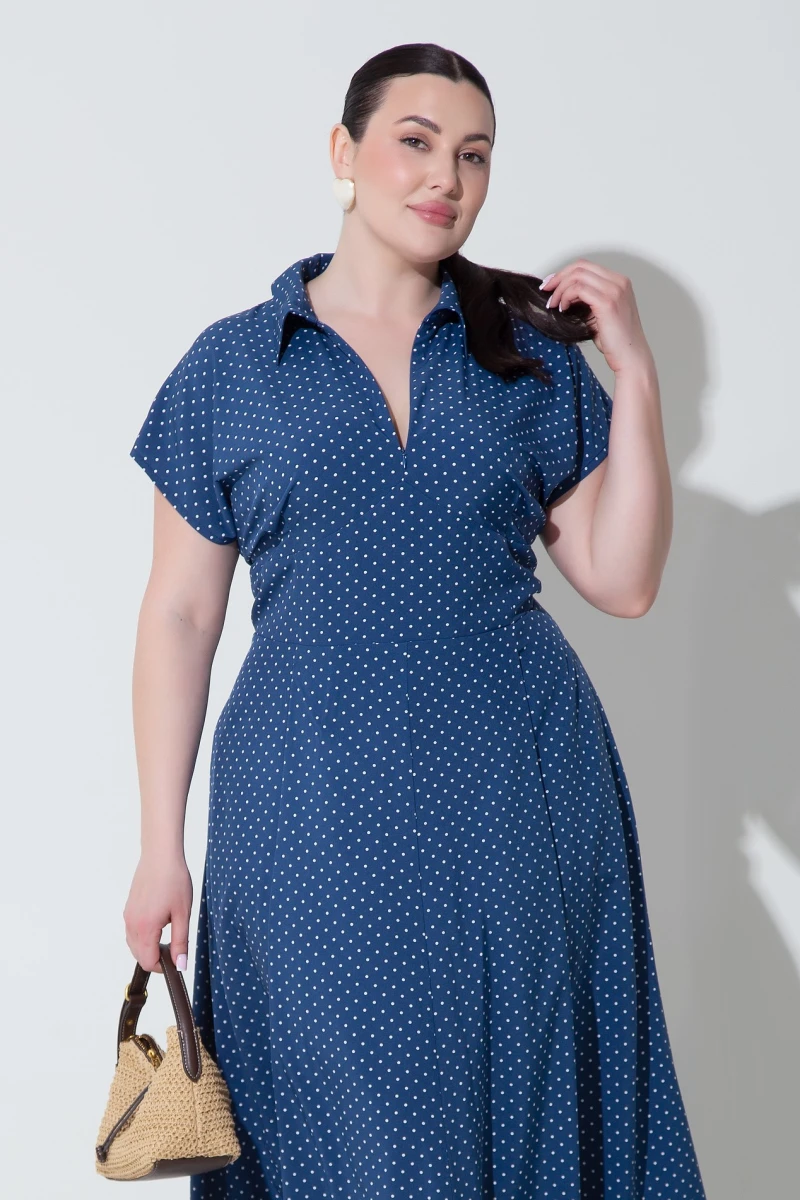 Blue print midi dress plus size