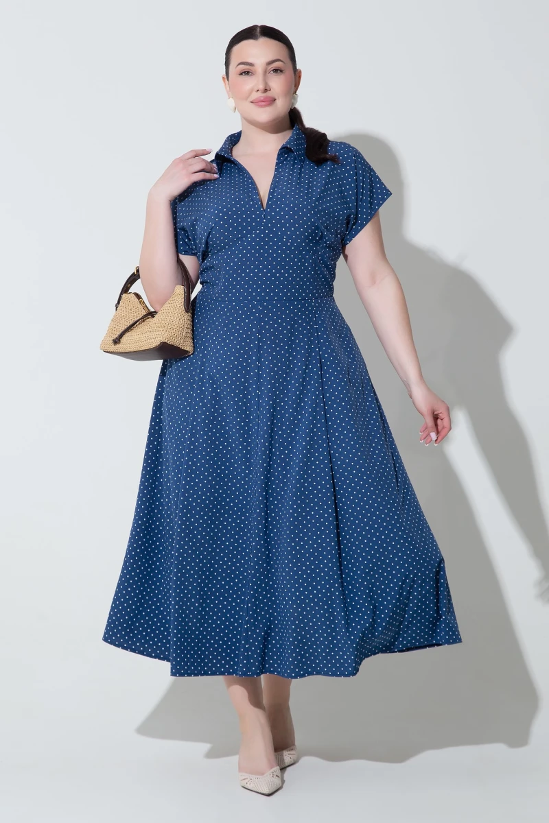 Blue print midi dress plus size