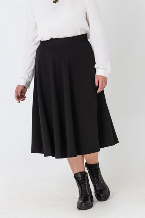 Black midi semi-flare skirt plus size