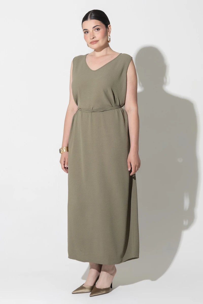 Khaki midaxi dress plus size