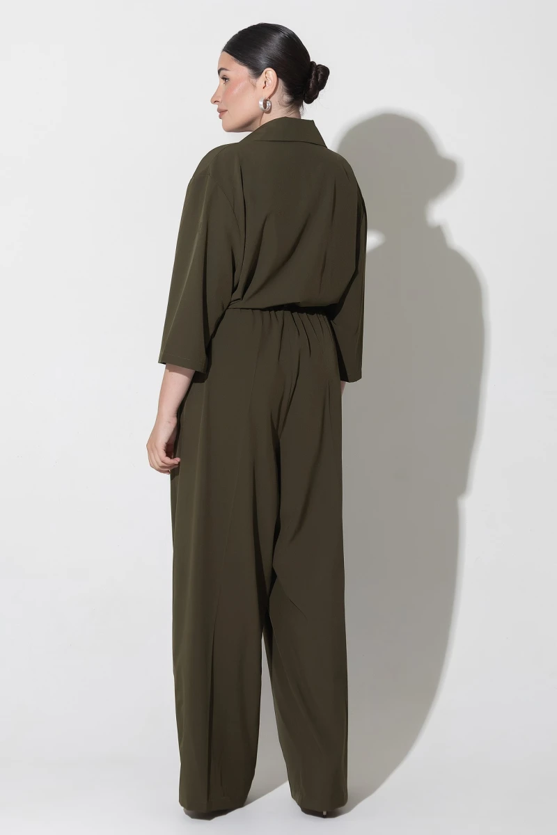 Khaki short-sleeve jumpsuit plus size