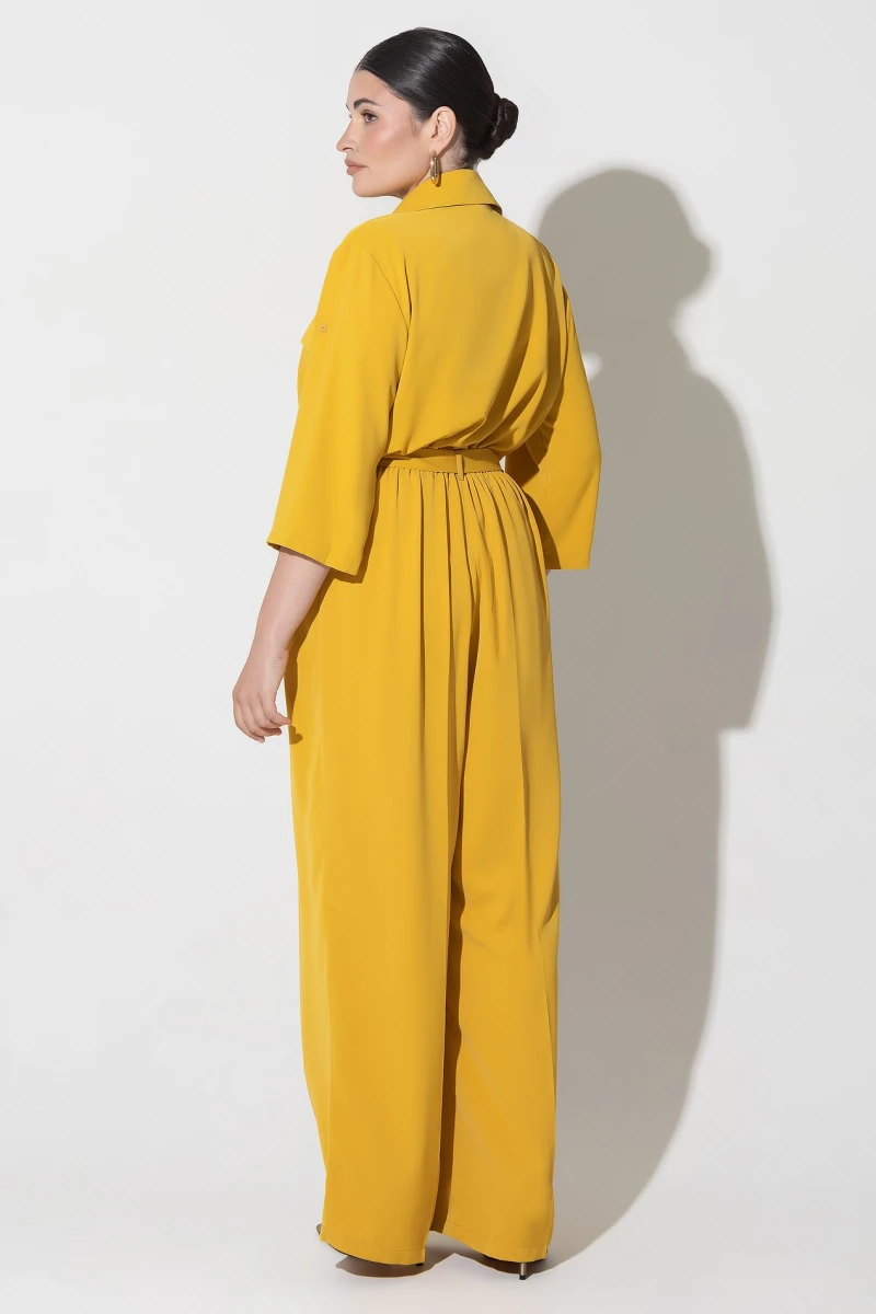 Mustard short-sleeve jumpsuit plus size