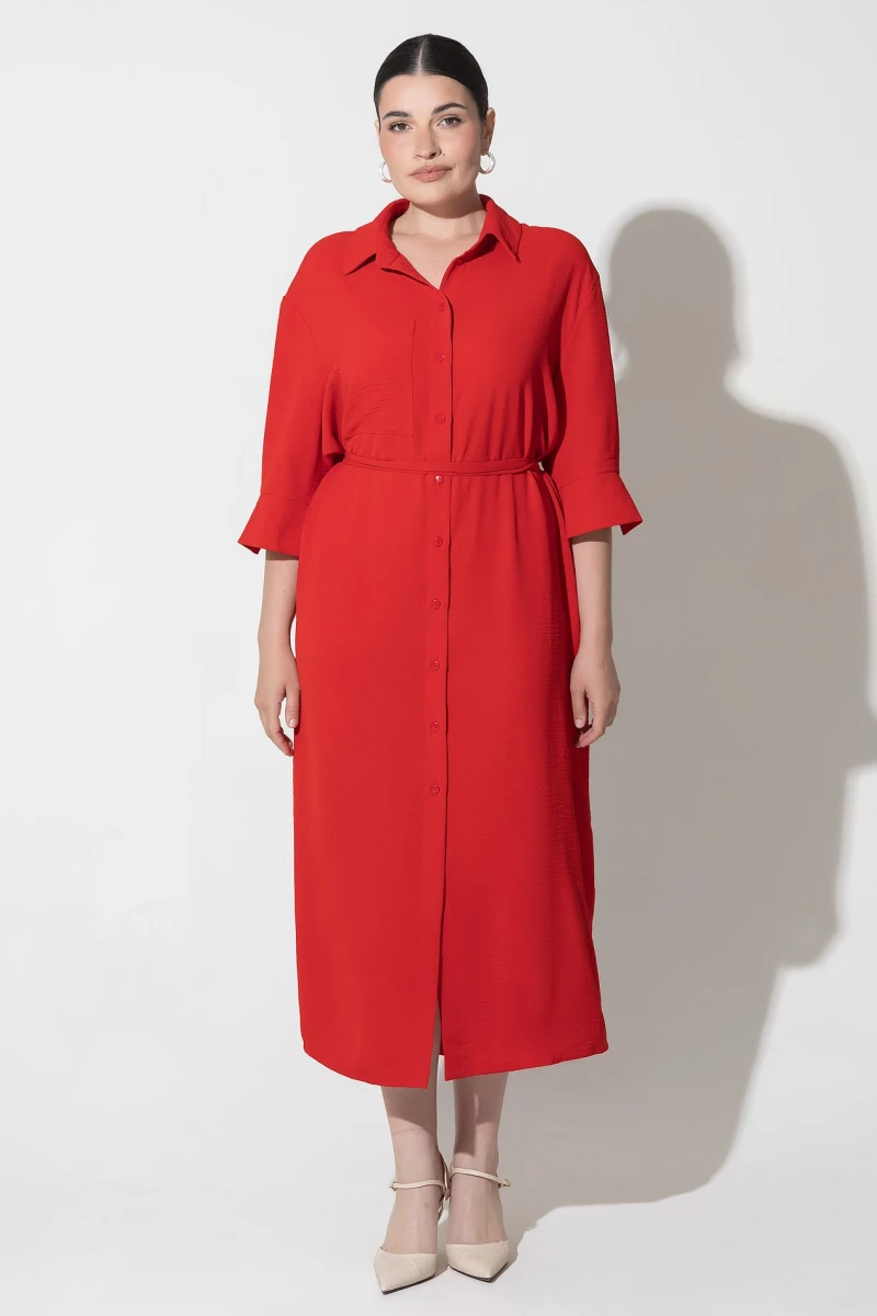 Dress - shirt midaxy red plus size