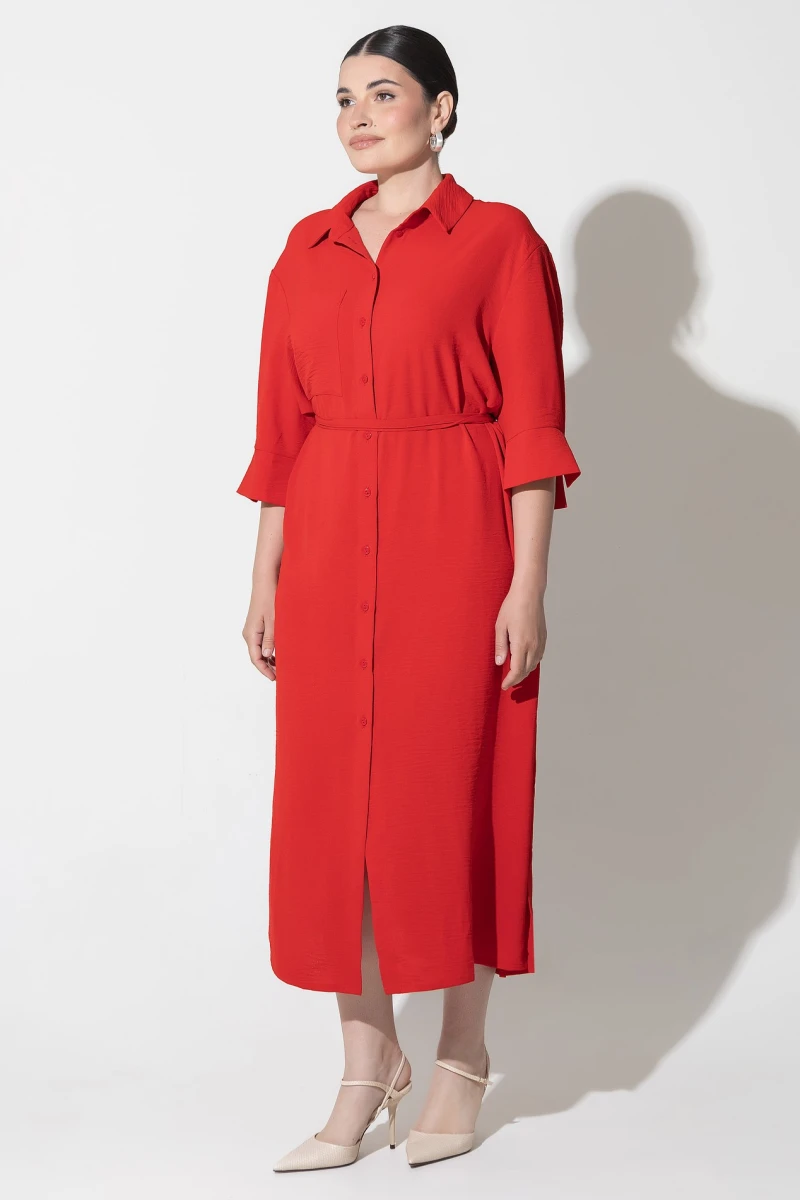 Red shirt midaxi dress plus size