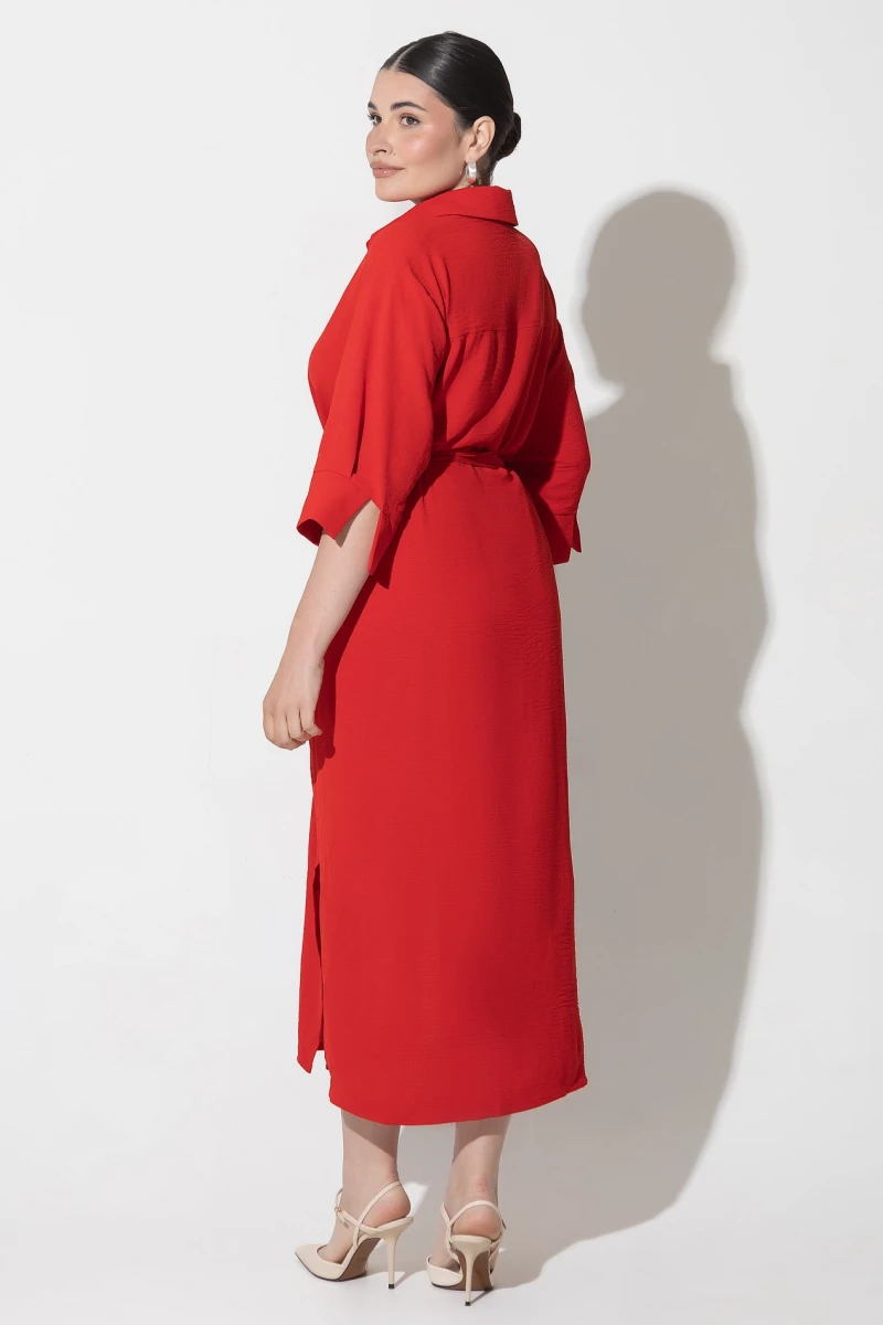 Red shirt midaxi dress plus size
