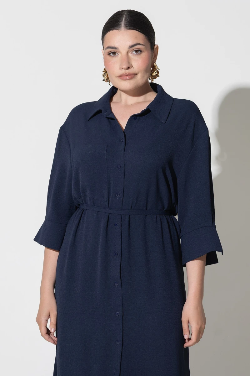 Navy blue shirt midaxi dress plus size