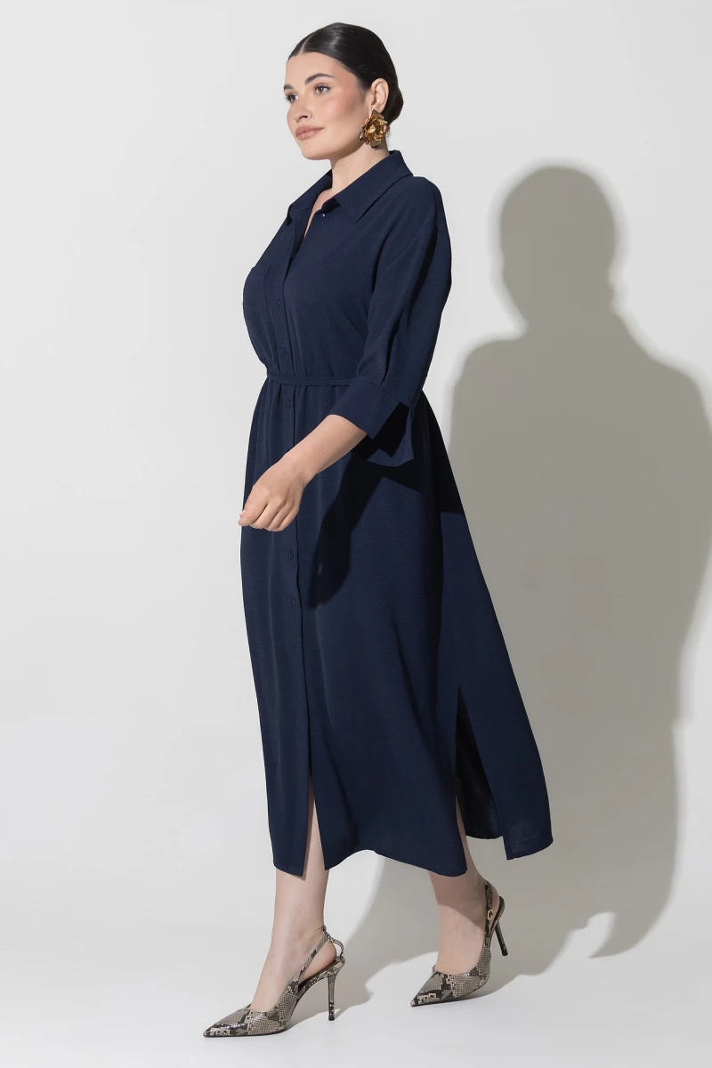 Navy blue shirt midaxi dress plus size