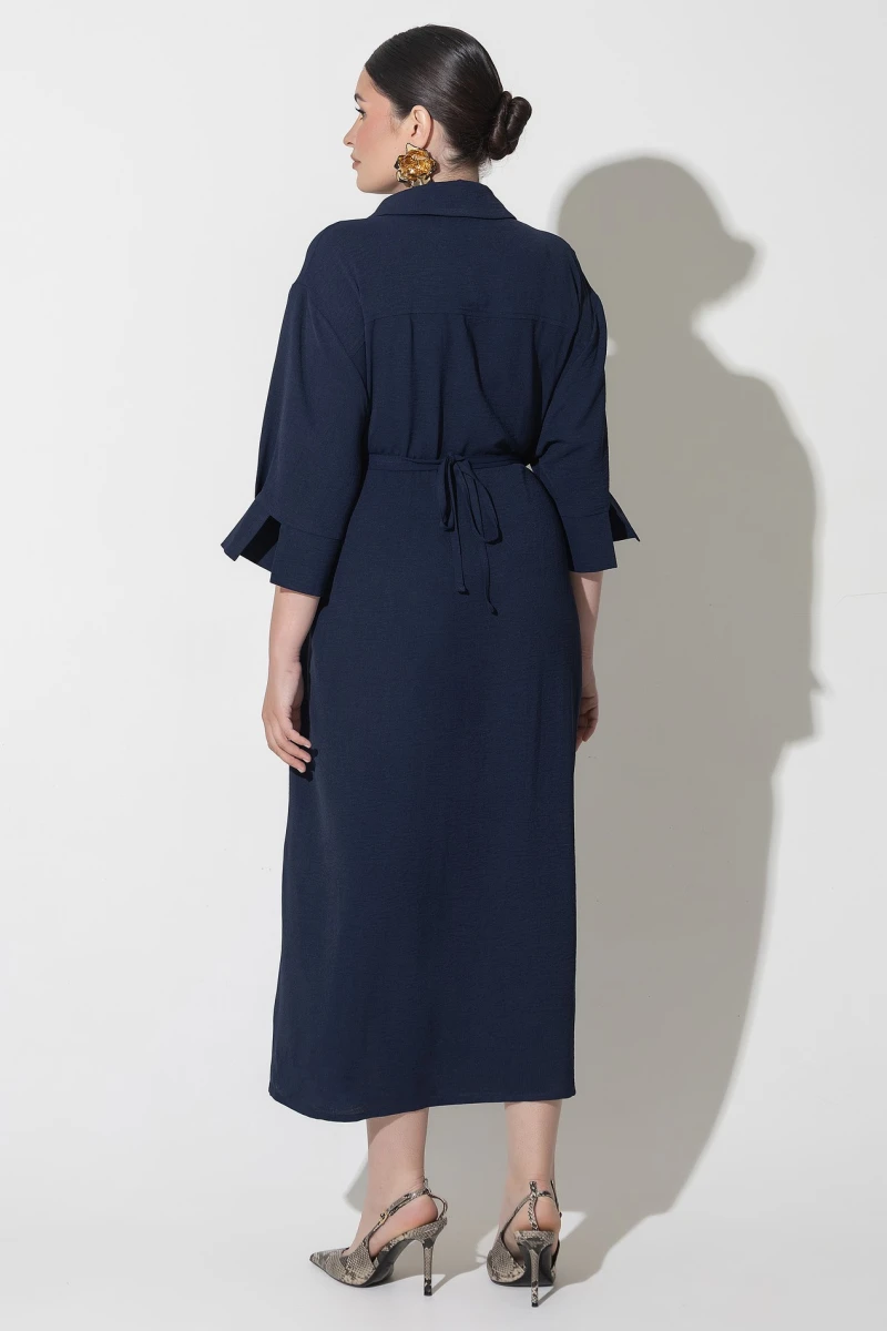 Navy blue shirt midaxi dress plus size