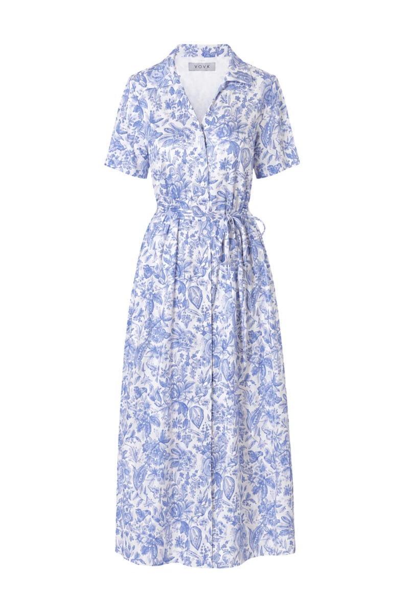 Dress-shirt blue print on milk plus size