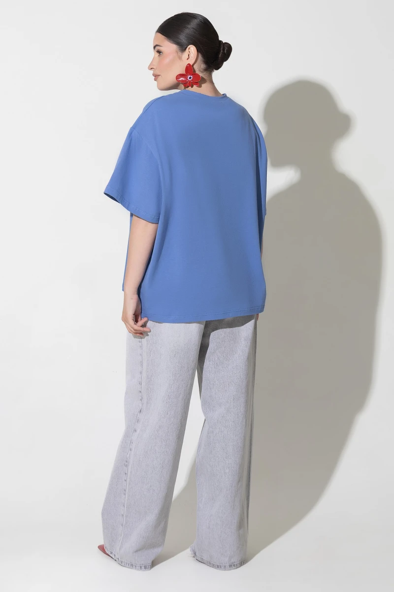 Blue knit T-shirt plus size