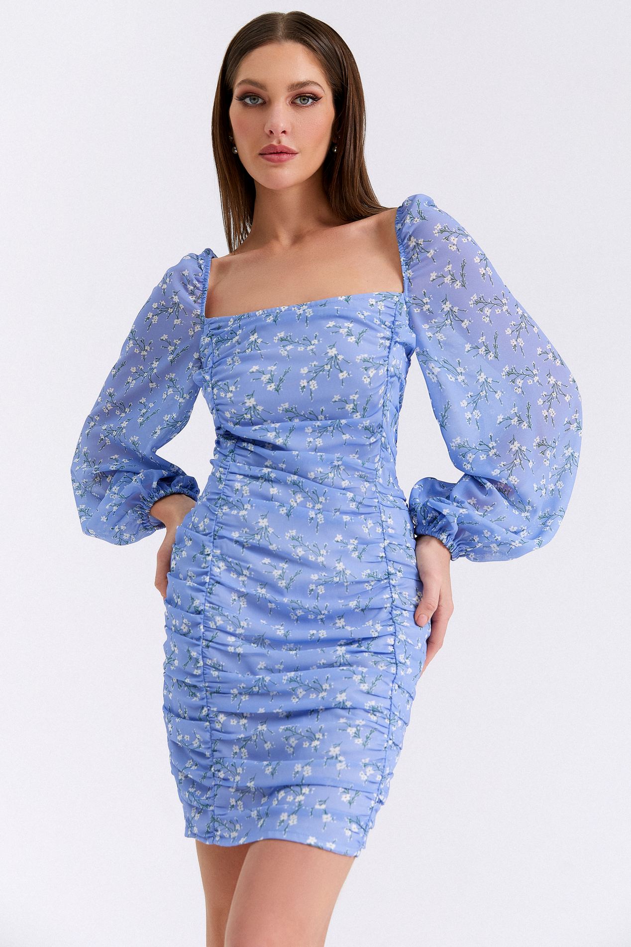 Платье с длинным рукавом из шифона Хаки артbe купить в интернет-магазине Pompa